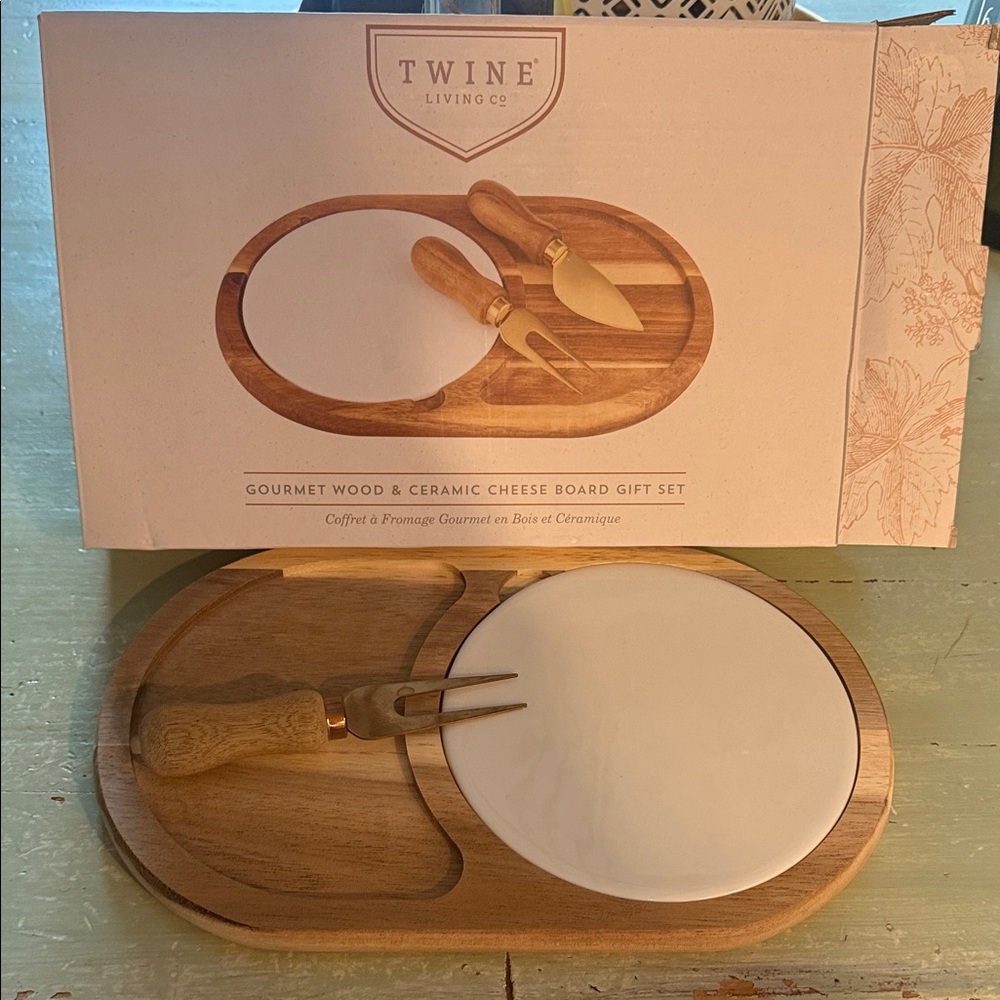 Gourmet Wood & Ceramic Cheese Board Gift Set